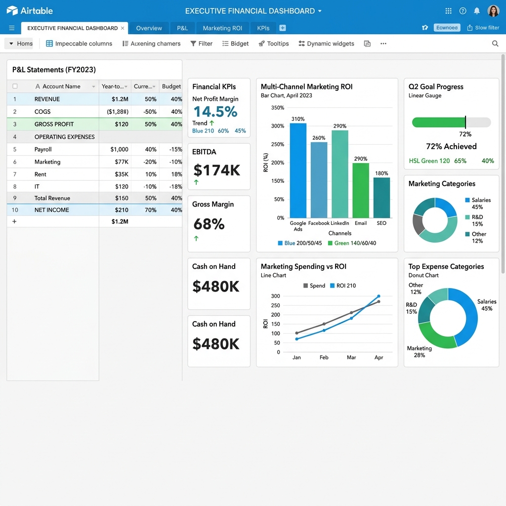 Designing Executive Dashboards in Airtable: Formulating Flawless P&L and ROI Tracking